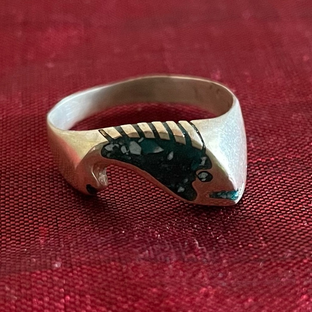 Sterling Silver Fish Ring with Turquoise